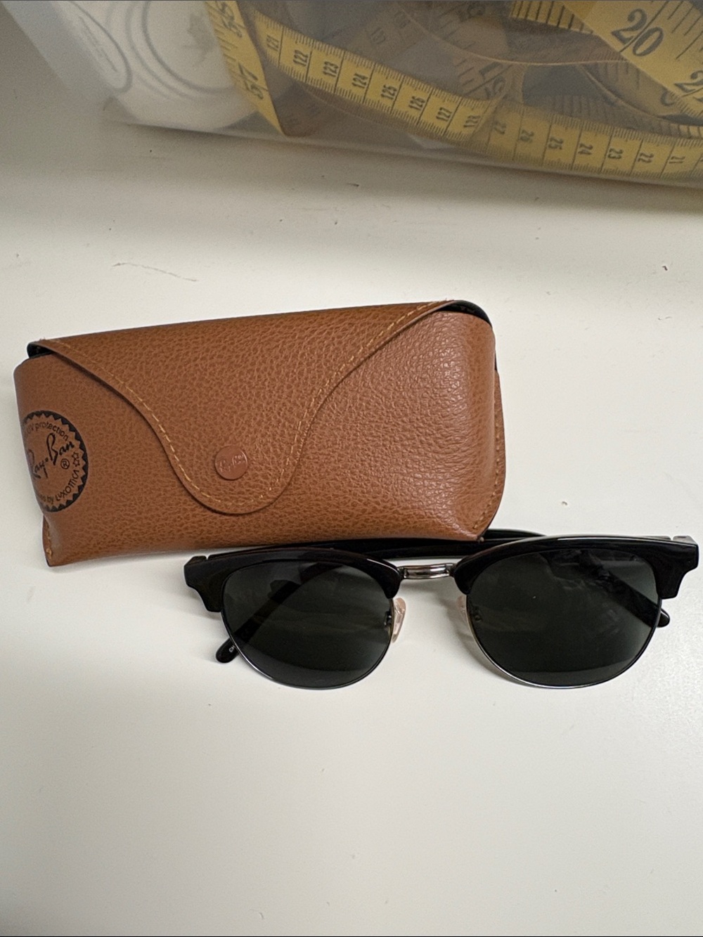 Ray-Ban Black Frame Sunglasses with Brown Leather Case